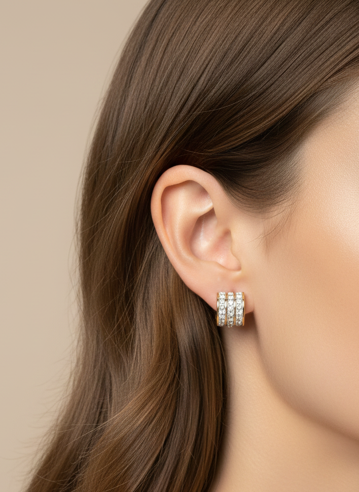 Triple Crystal Huggie Hoop Earrings, 18K Gold Plated Mini Hoops AurviJewelry