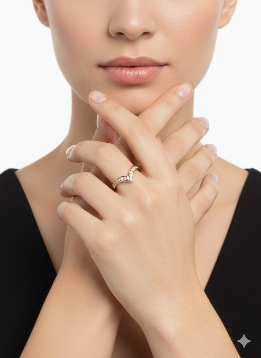 V-Shape CZ Chevron Ring | Adjustable Gold Statement Ring | Minimalist Stackable Jewelry AurviJewelry