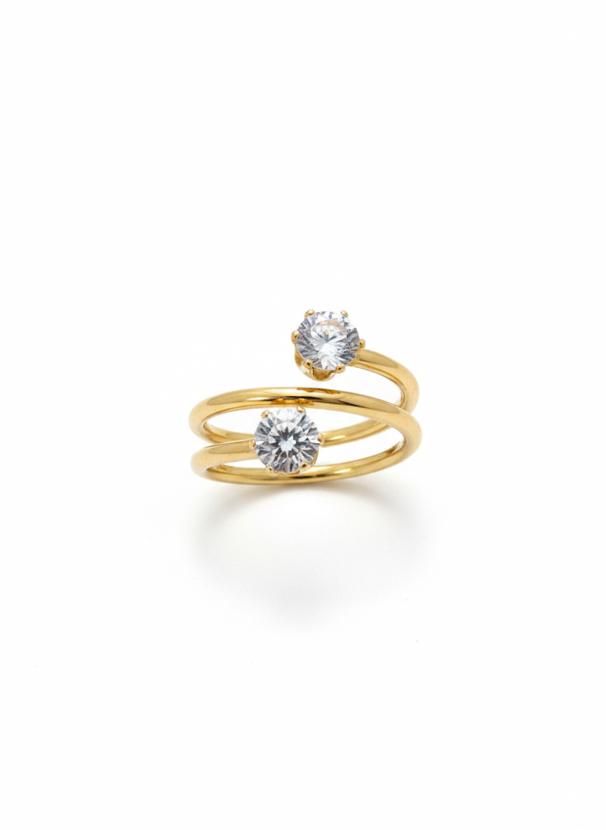 Double Stone Open Ring | Gold Wrap Ring | Minimalist Statement Jewelry AurviJewelry