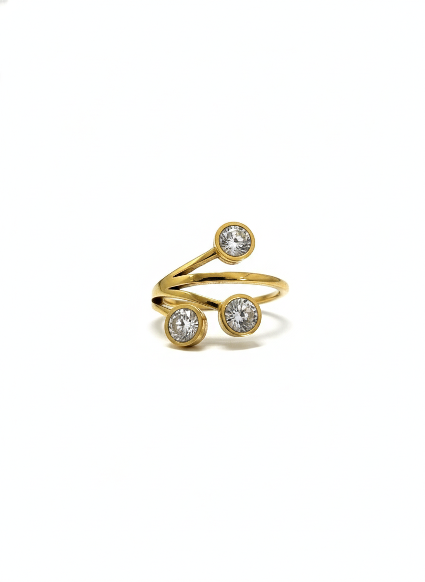 Triple Stone Gold Wrap Ring | Minimal Bezel CZ Statement Ring | Modern Everyday Jewelry AurviJewelry