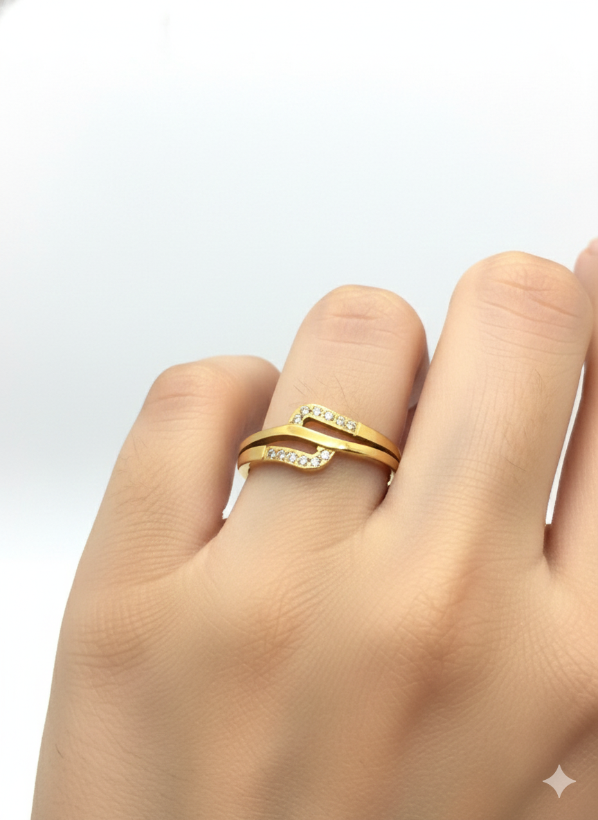 CZ Accent Gold Band Ring | Modern Split Band Statement Ring | Everyday Minimal Jewelry AurviJewelry