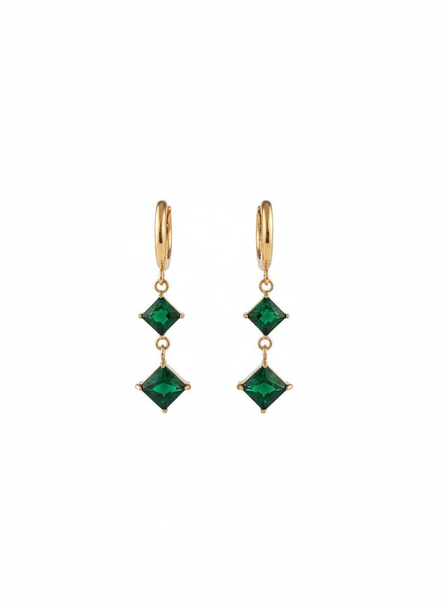 Emerald Green Drop Hoop Earrings, 18K Gold Plated AurviJewelry