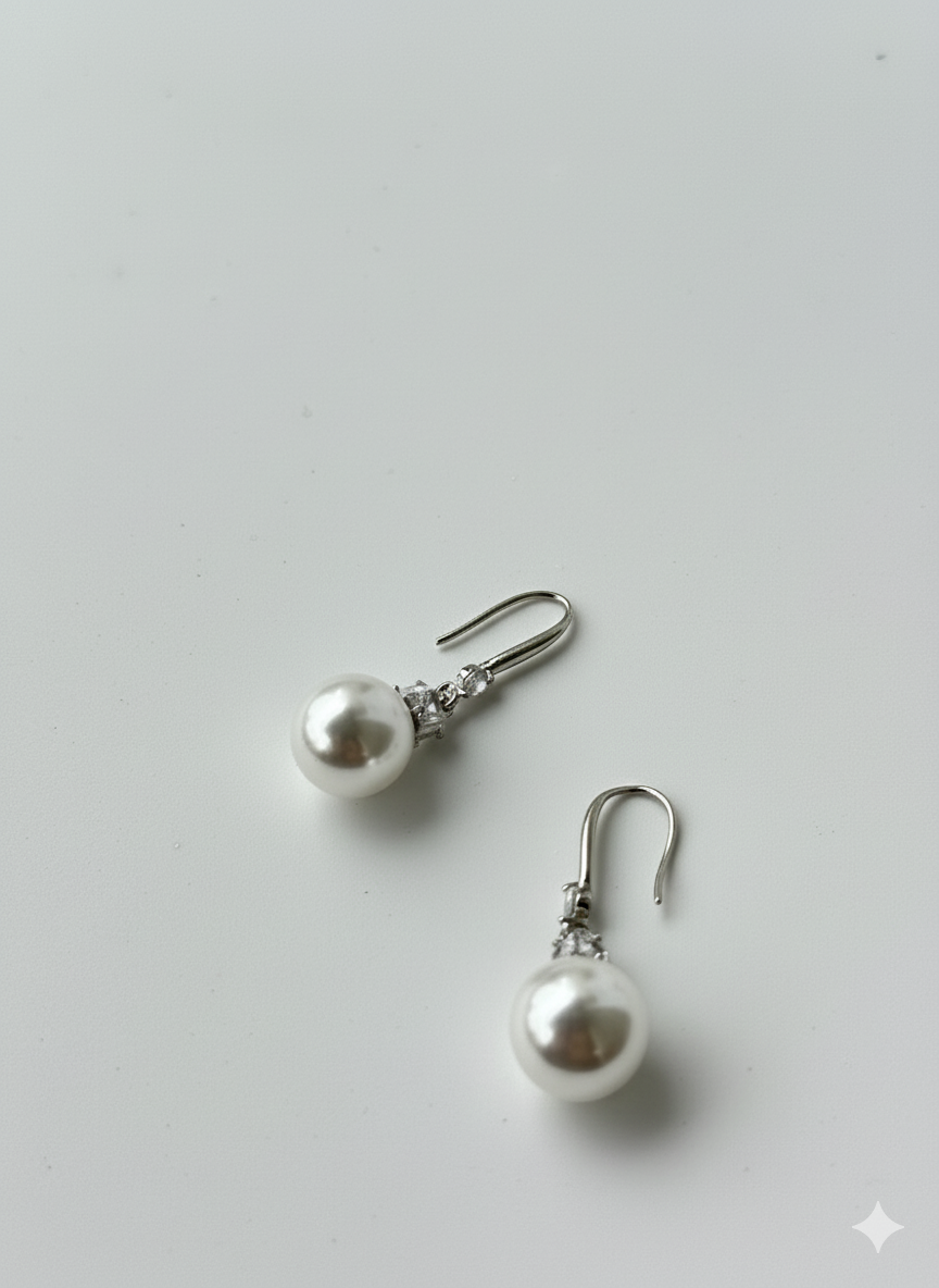 Pearl Drop Earrings – Silver Hook with CZ Accents
