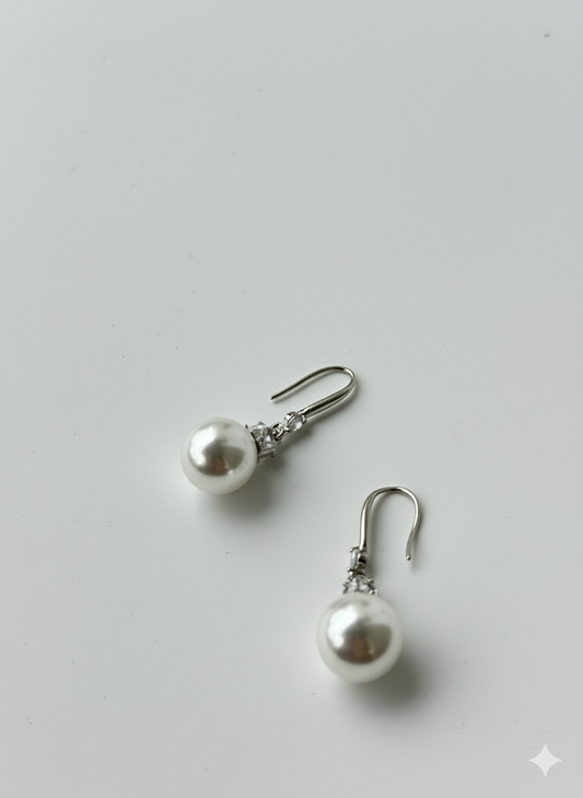 Pearl Drop Earrings – Silver Hook with CZ Accents