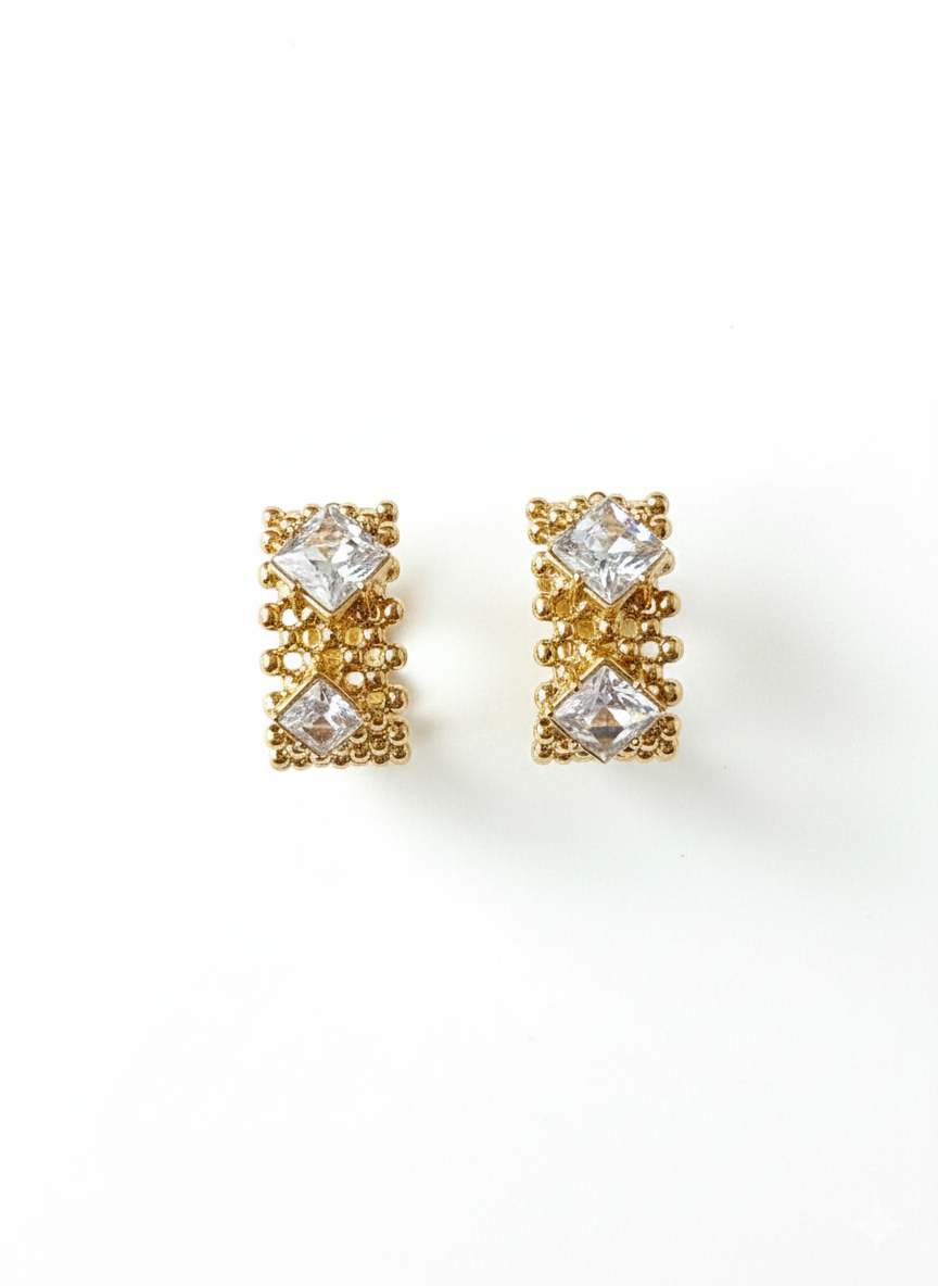 Gold Crystal Half Hoop Earrings, 18K Gold Plated AurviJewelry