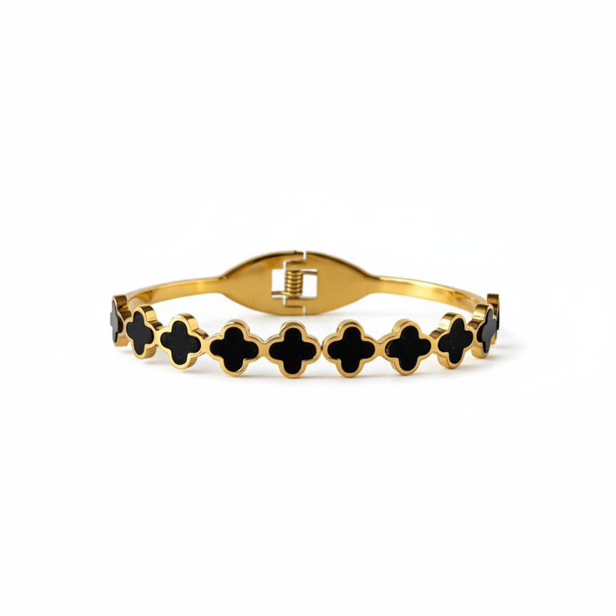 Black Clover Bangle Vintage 18K Gold Plated AurviJewelry