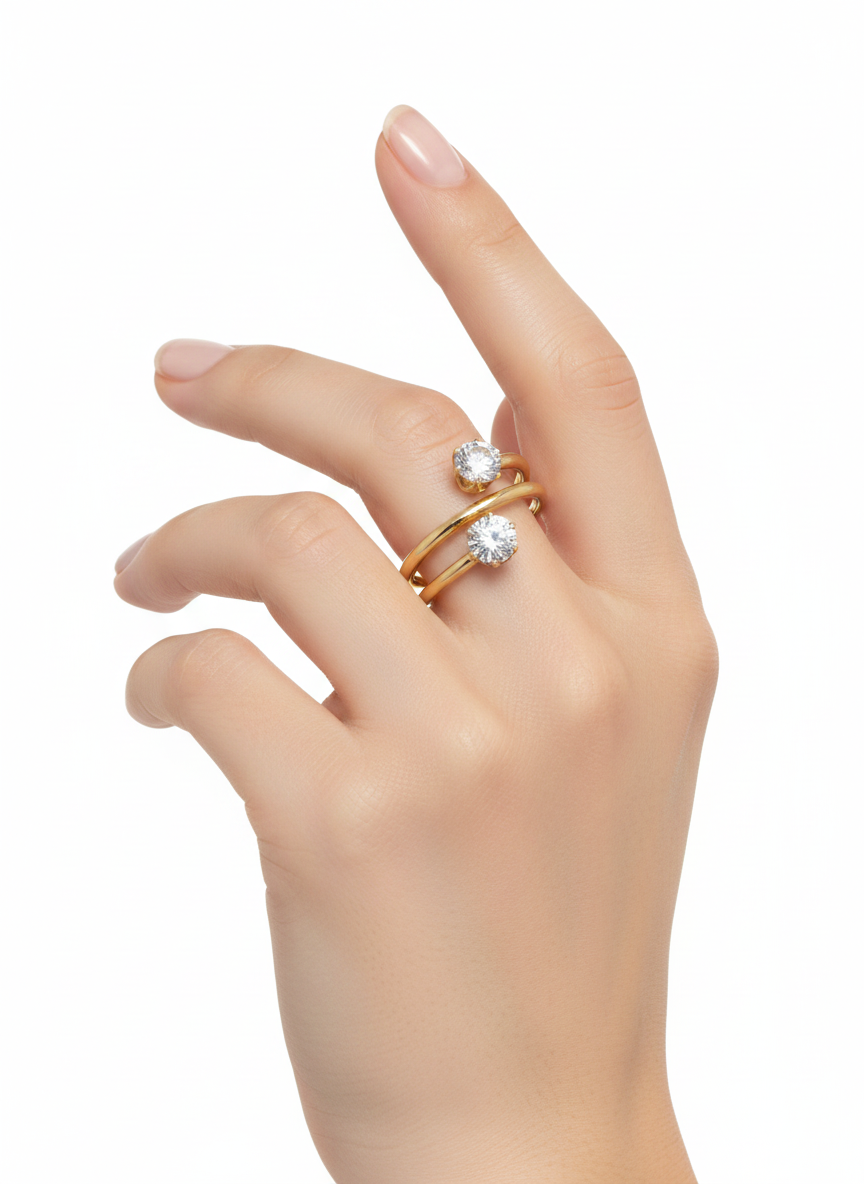 Double Stone Open Ring | Gold Wrap Ring | Minimalist Statement Jewelry AurviJewelry