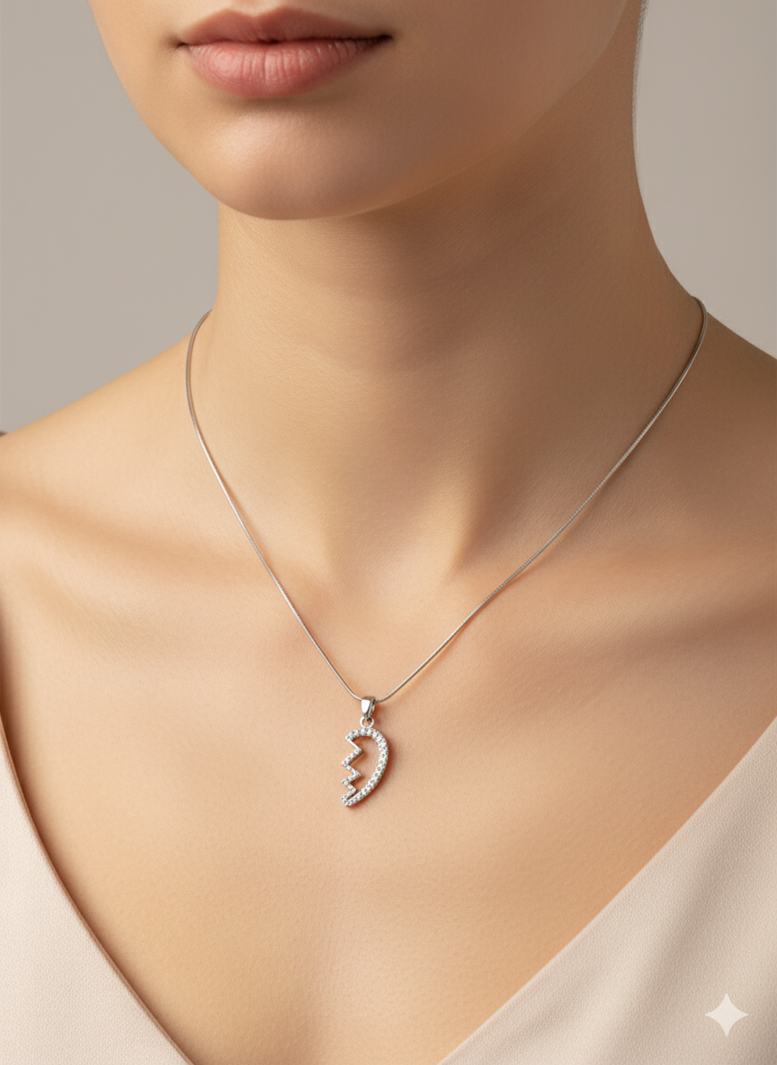 Broken Heart Necklace Set Vintage 925 Sterling Silver – Best Friend Pendant, Couple Jewelry Gift for Her & Him