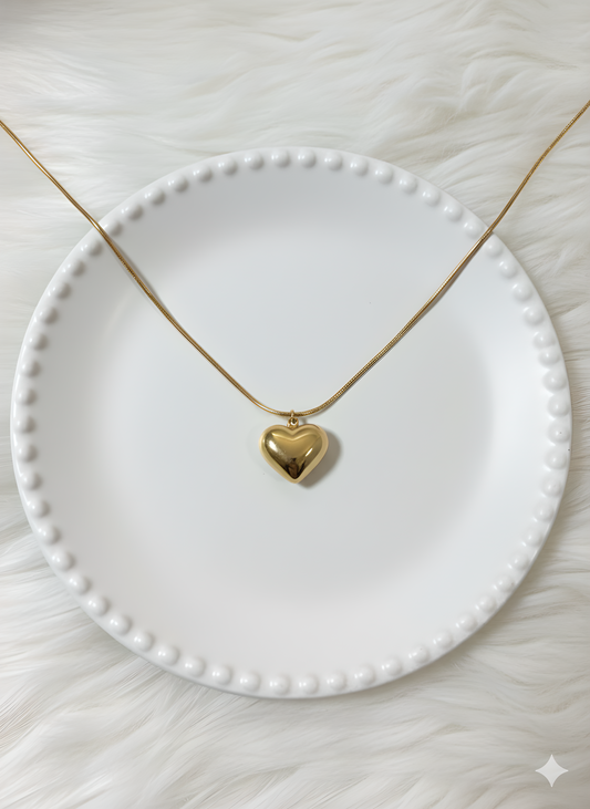 Puffed Heart Pendant Necklace 18K Gold Plated | Minimal Romantic Jewelry | Everyday Shine 45+5cm