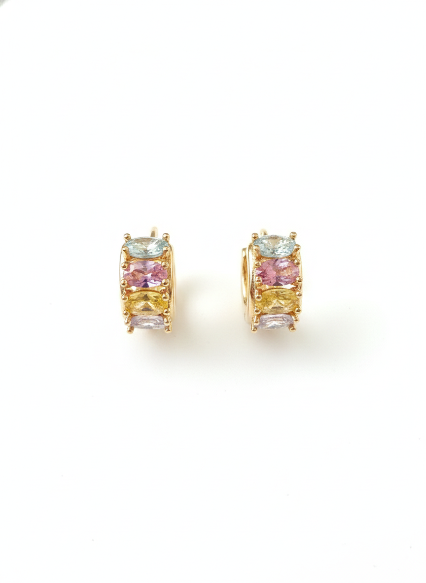 Colorful Crystal Half Hoop Earrings, 18K Gold Plated Rainbow Stone Hoops AurviJewelry