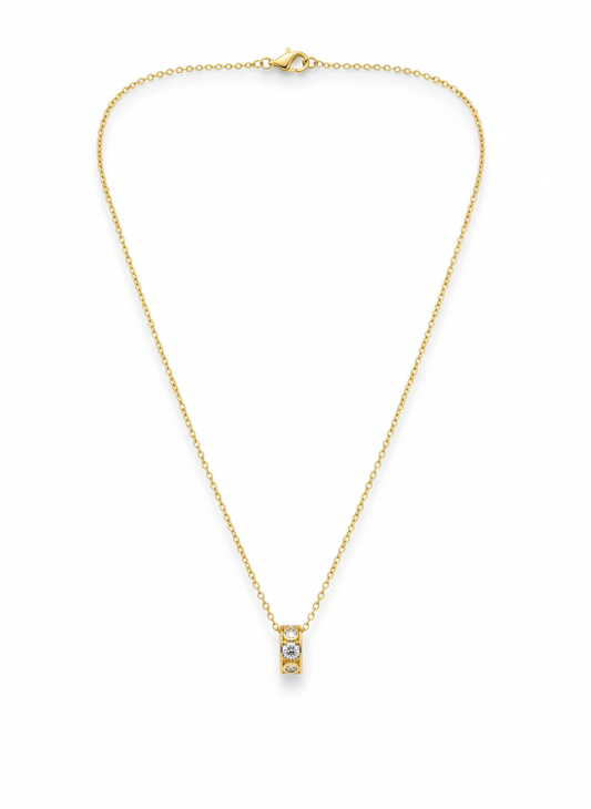 18K Gold Plated Necklace – Dainty Circle Pendant with Crystals