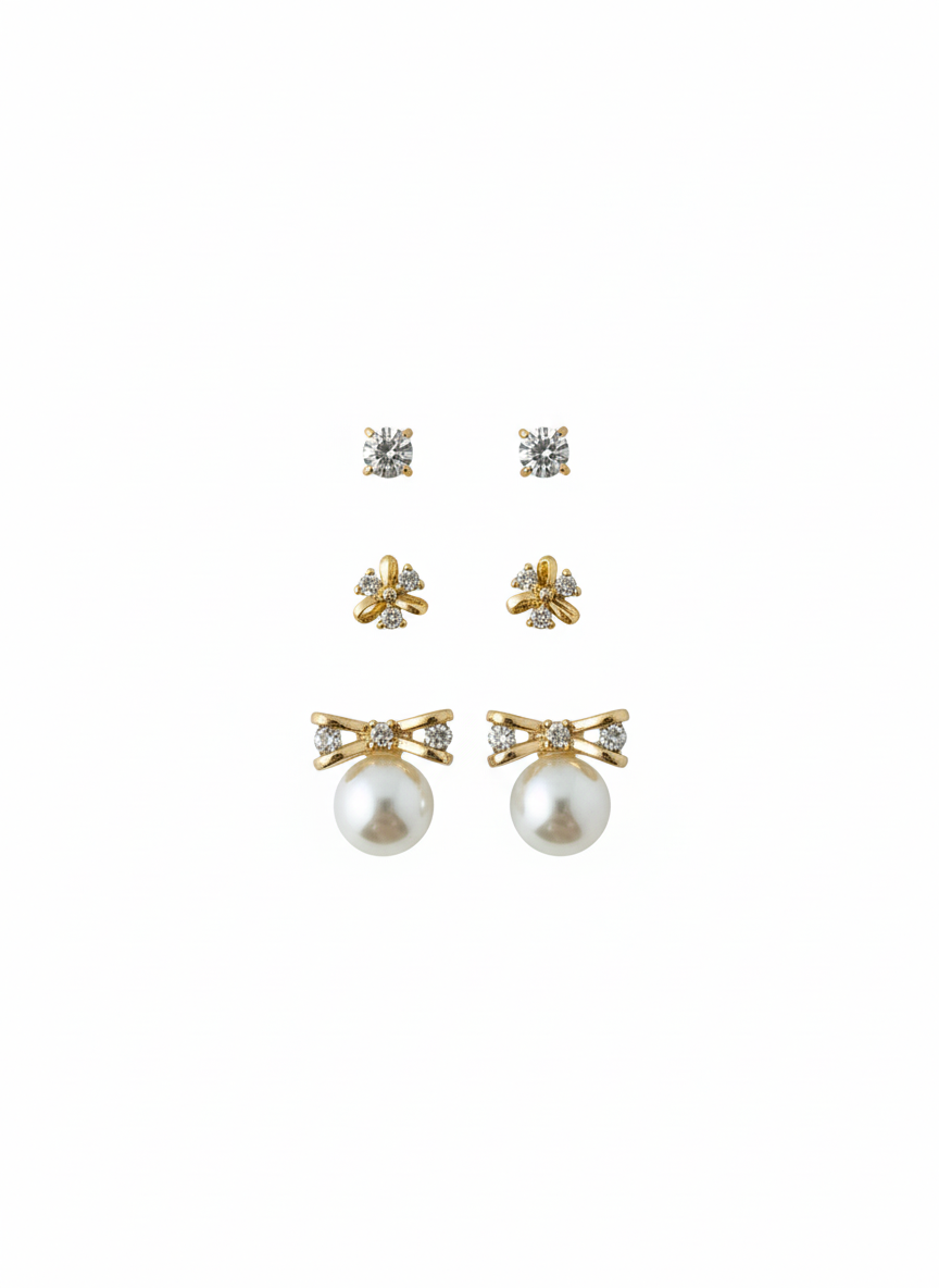 18K Gold Plated 3-Pair Earring Set AurviJewelry