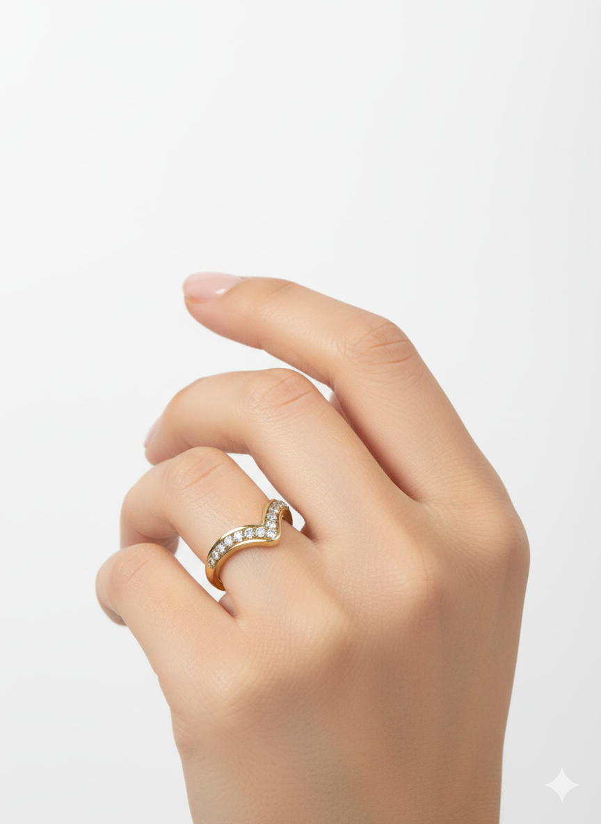 V-Shape CZ Chevron Ring | Adjustable Gold Statement Ring | Minimalist Stackable Jewelry AurviJewelry