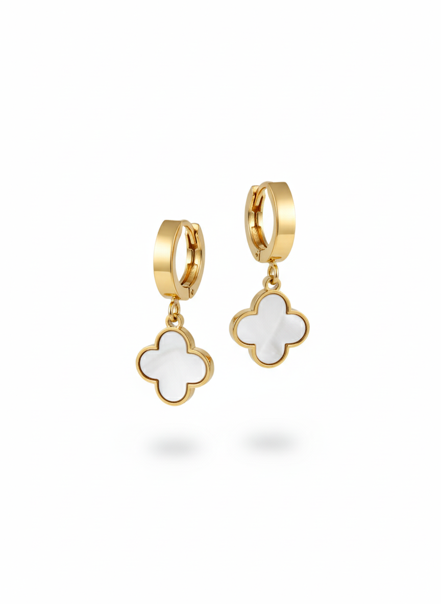 White Clover Drop Earrings, 18K Gold Plated AurviJewelry
