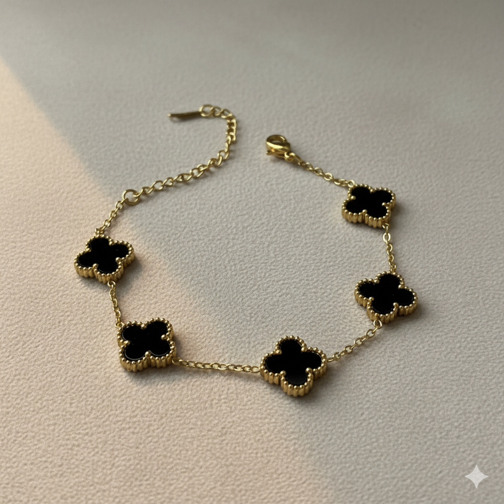 Black Clover Bracelet – Gold Chain with Enamel Clover Charm