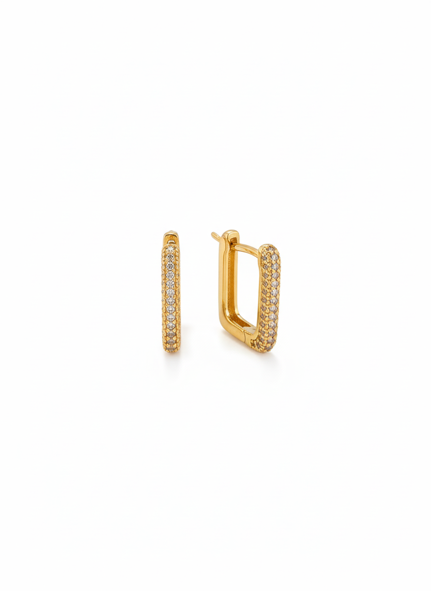 Pavé Square Hoop Earrings Vintage 18K Gold Plated AurviJewelry