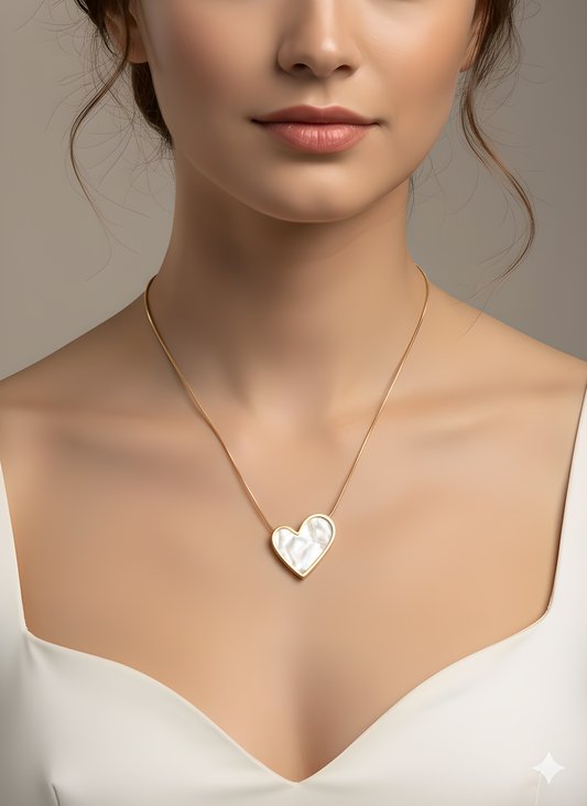 Mother of Pearl Heart Pendant Necklace 18K Gold Plated | Minimal Romantic Jewelry | Everyday Shine 45+5cm