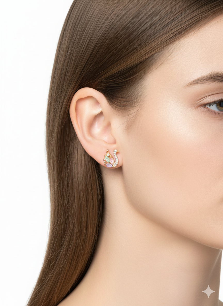 18K Gold Plated Swan Stud Earrings AurviJewelry