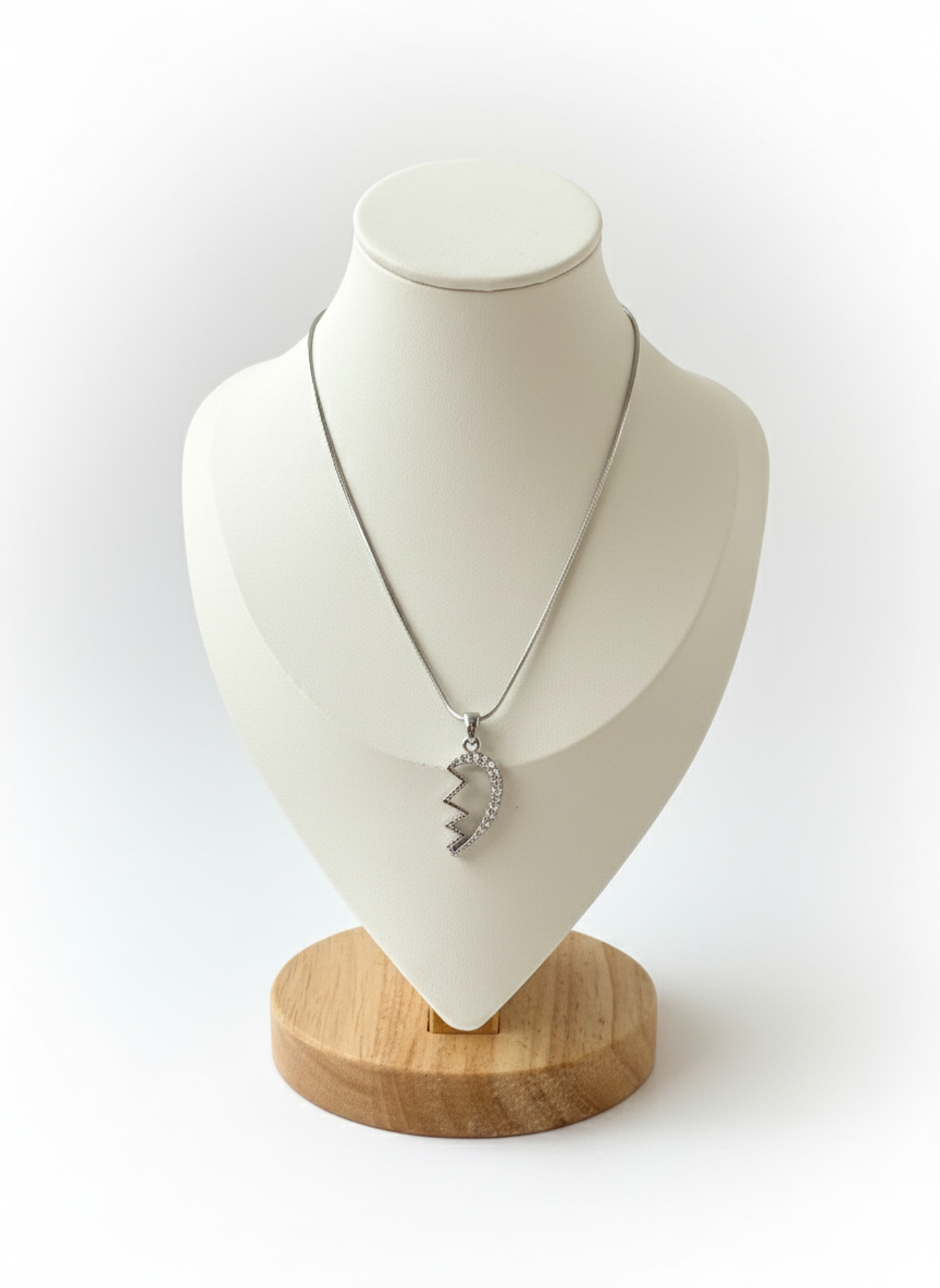 Broken Heart Necklace Set Vintage 925 Sterling Silver – Best Friend Pendant, Couple Jewelry Gift for Her & Him