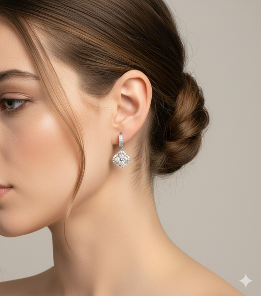 Clover Drop Earrings – Pavé Hoop with Cubic Zirconia Pendant by AurviJewelry