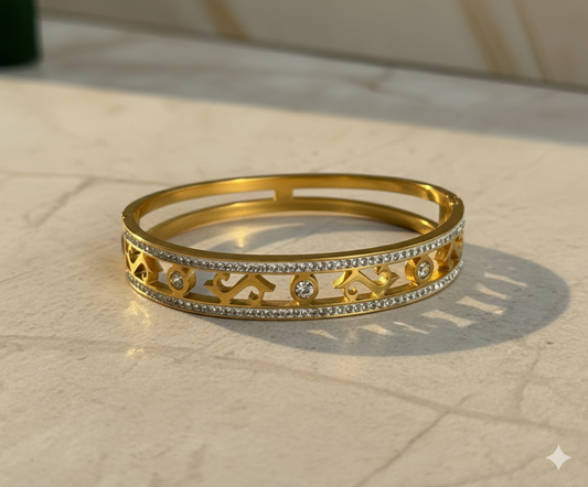 Gold Cutout Bangle – CZ Accent Bracelet with Pavé Edges by AurviJewelry