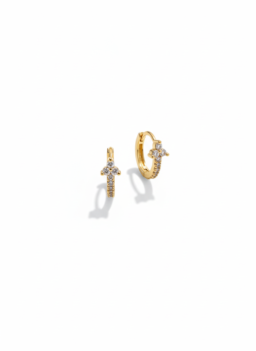 Cross Mini Huggie Hoop Earrings Vintage 18K Gold Plated AurviJewelry
