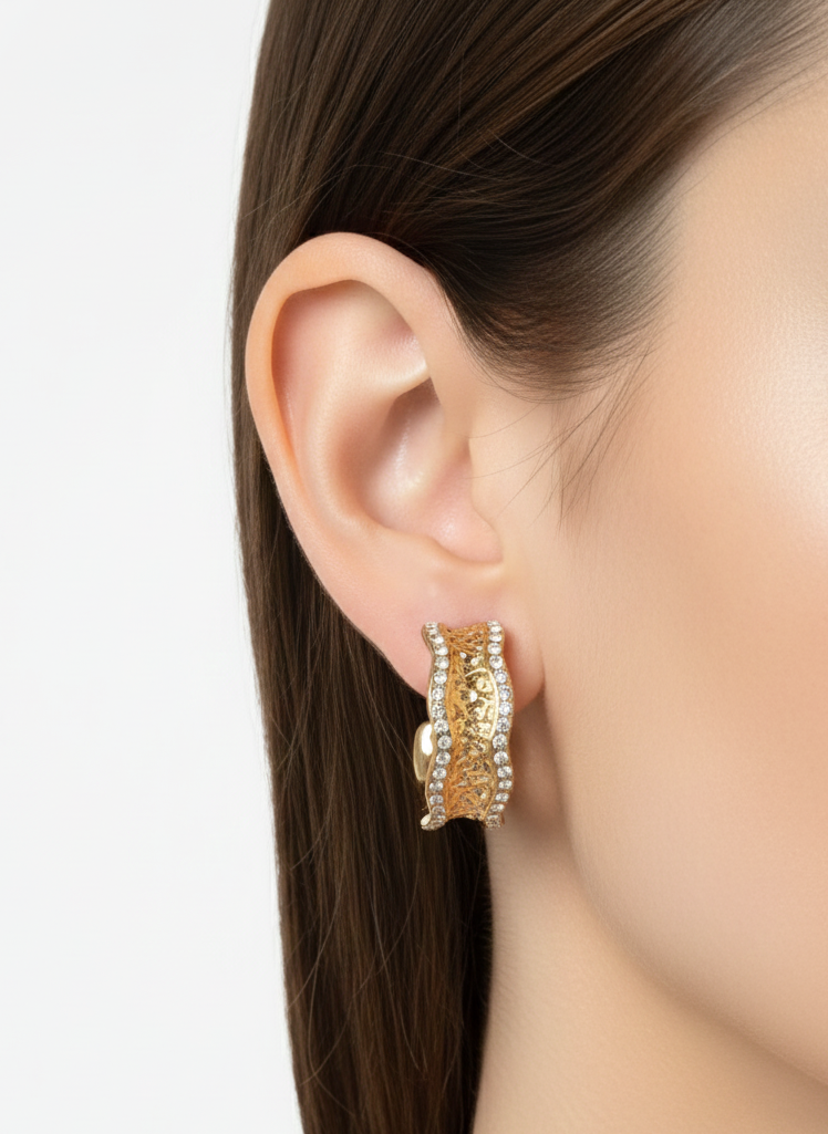 Wavy Hammered Hoop Earrings 18k gold plated AurviJewelry