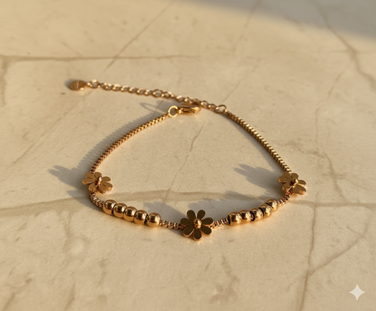 Rose Gold Flower Bead Bracelet – Dainty Charm Jewelry for Women