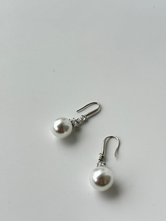 Pearl Drop Earrings – Silver Hook with CZ Accents
