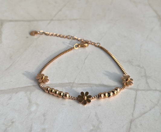 Rose Gold Flower Bead Bracelet – Dainty Charm Jewelry for Women