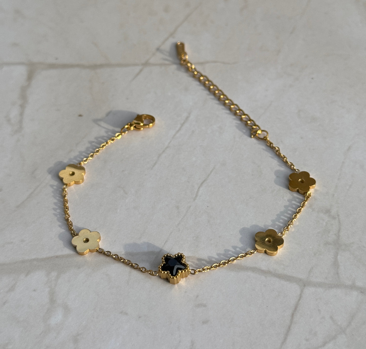 Gold Clover Charm Bracelet – Black Clover Accent Dainty Jewelry for Women