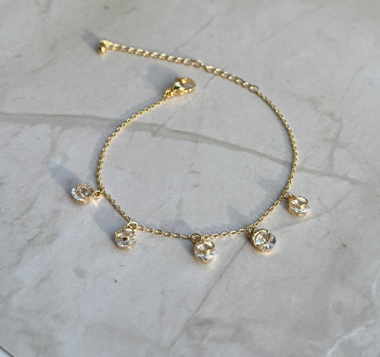 Gold Dangle Bracelet – Delicate Chain with CZ Circle Charms