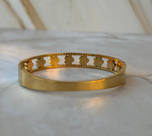 Gold Clover Enamel Bangle – Black & White Clover Pattern Bracelet