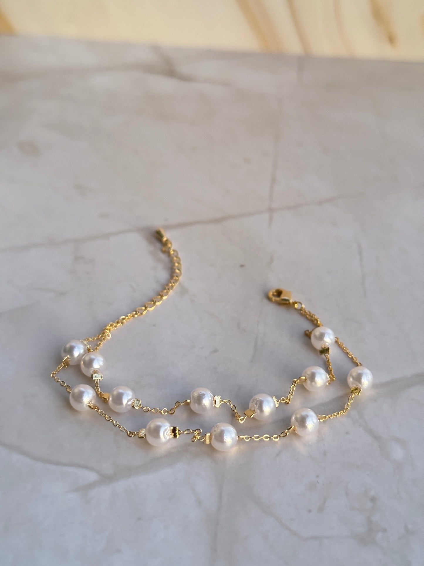 Gold Pearl Bracelet – Double Layer Chain with Dainty Pearls