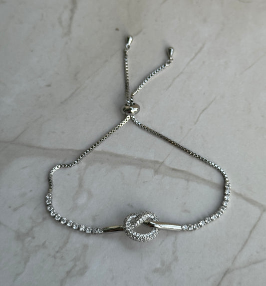Silver Love Knot Bracelet – Adjustable CZ Tennis Chain