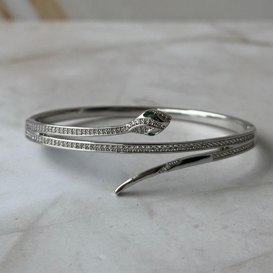 Silver Snake Mouth Cuff Bracelet