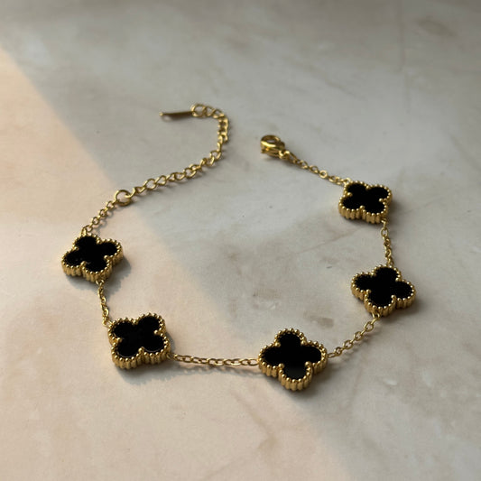 Black Clover Bracelet – Gold Chain with Enamel Clover Charm