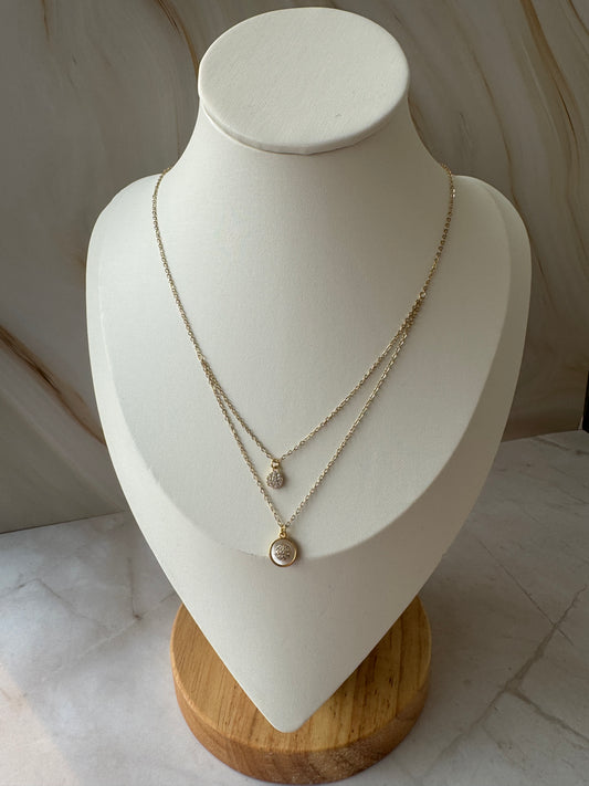 18K Gold & 925 Silver Necklace – Dainty Round Crystal Pendant