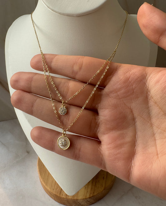 18K Gold & 925 Silver Necklace – Dainty Round Crystal Pendant