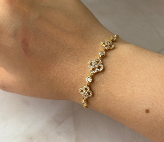 Clover CZ Bracelet 18K Gold Plated – Adjustable Pave Crystal Bracelet