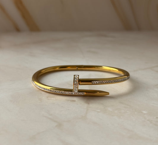 Gold Nail Bangle – CZ Diamond Cuff Bracelet for Women