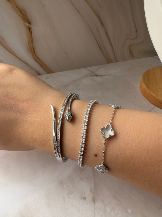 Silver Snake Mouth Cuff Bracelet