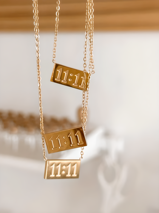 1111 Necklace 18K Gold Plated | Eleven eleven Number Pendant | Minimal Everyday Jewelry 45+5cm