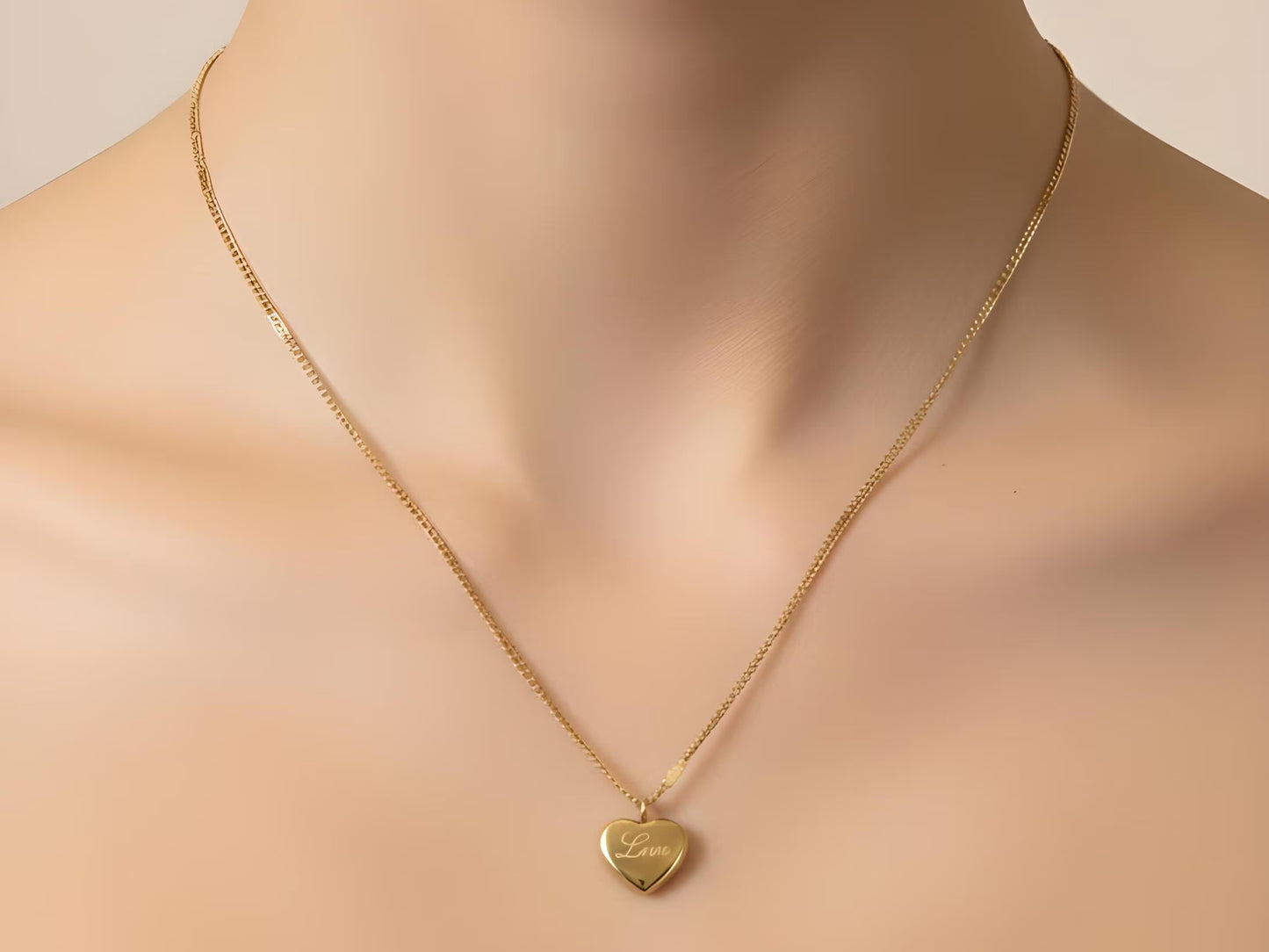 Engraved Heart Necklace, 18K Gold Plated - AurviJewelry