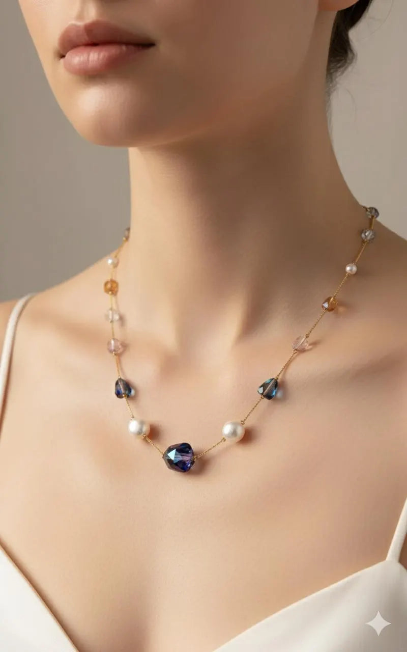 Elegant Pearl & Crystal Necklace Set AurviJewelry