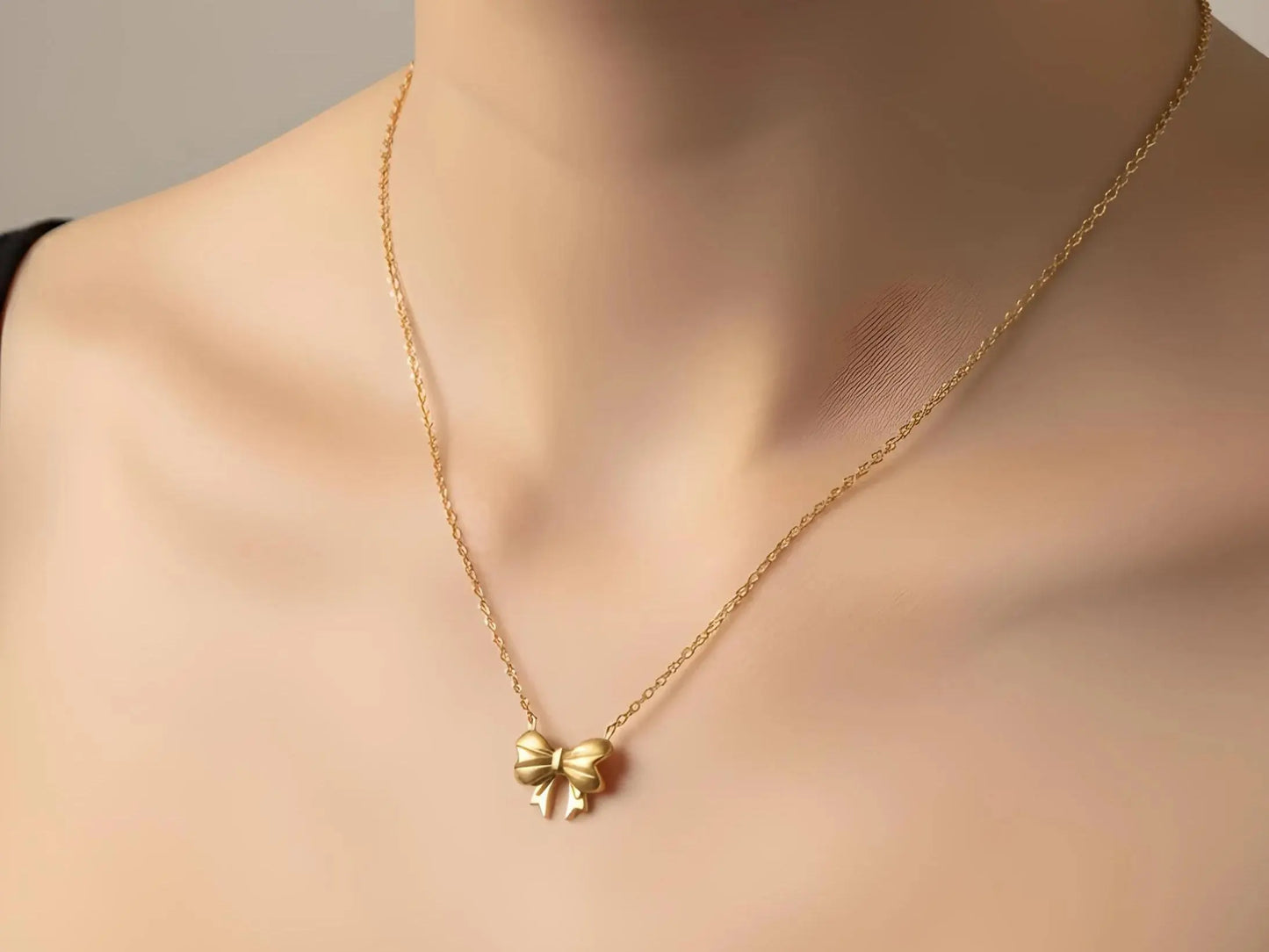 Small Bow Necklace and Earrings Set, 18K Gold Plated - AurviJewelry