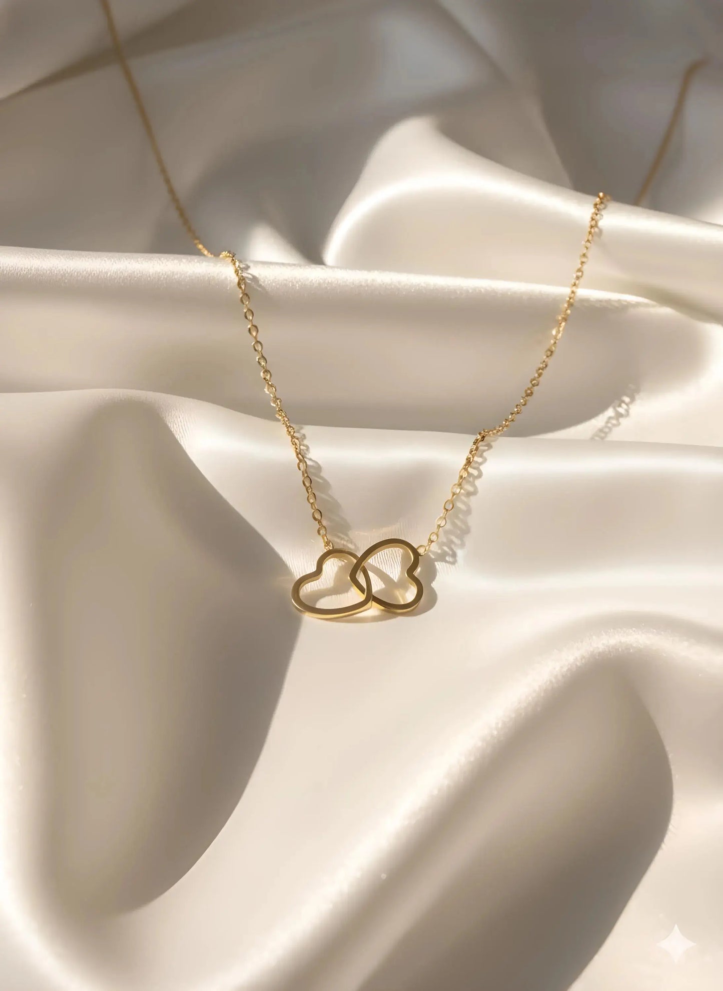 Double Hollow Heart Necklace, 18k Gold Plated - AurviJewelry