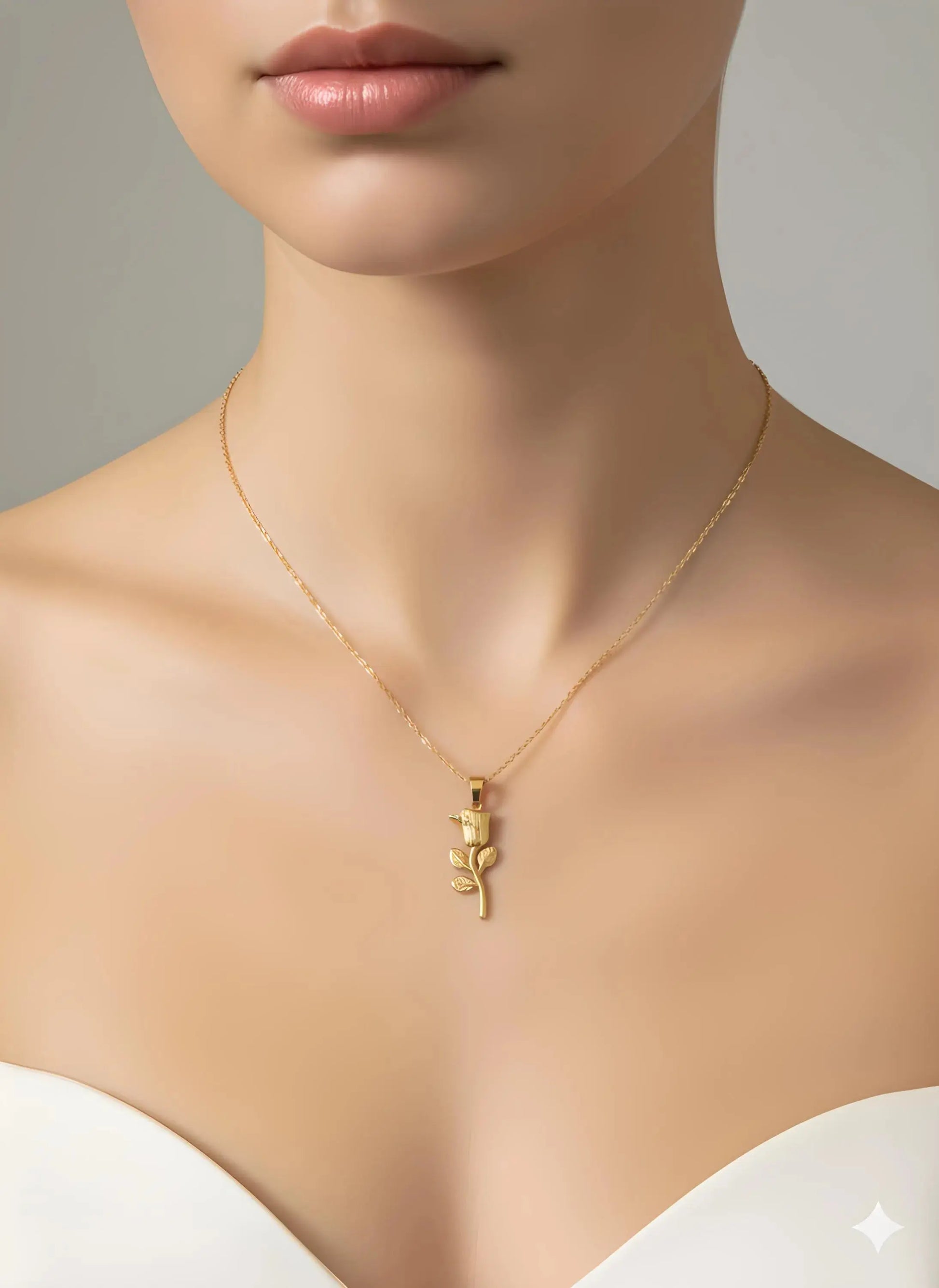 Rose Necklace, 18K Gold Plated - AurviJewelry