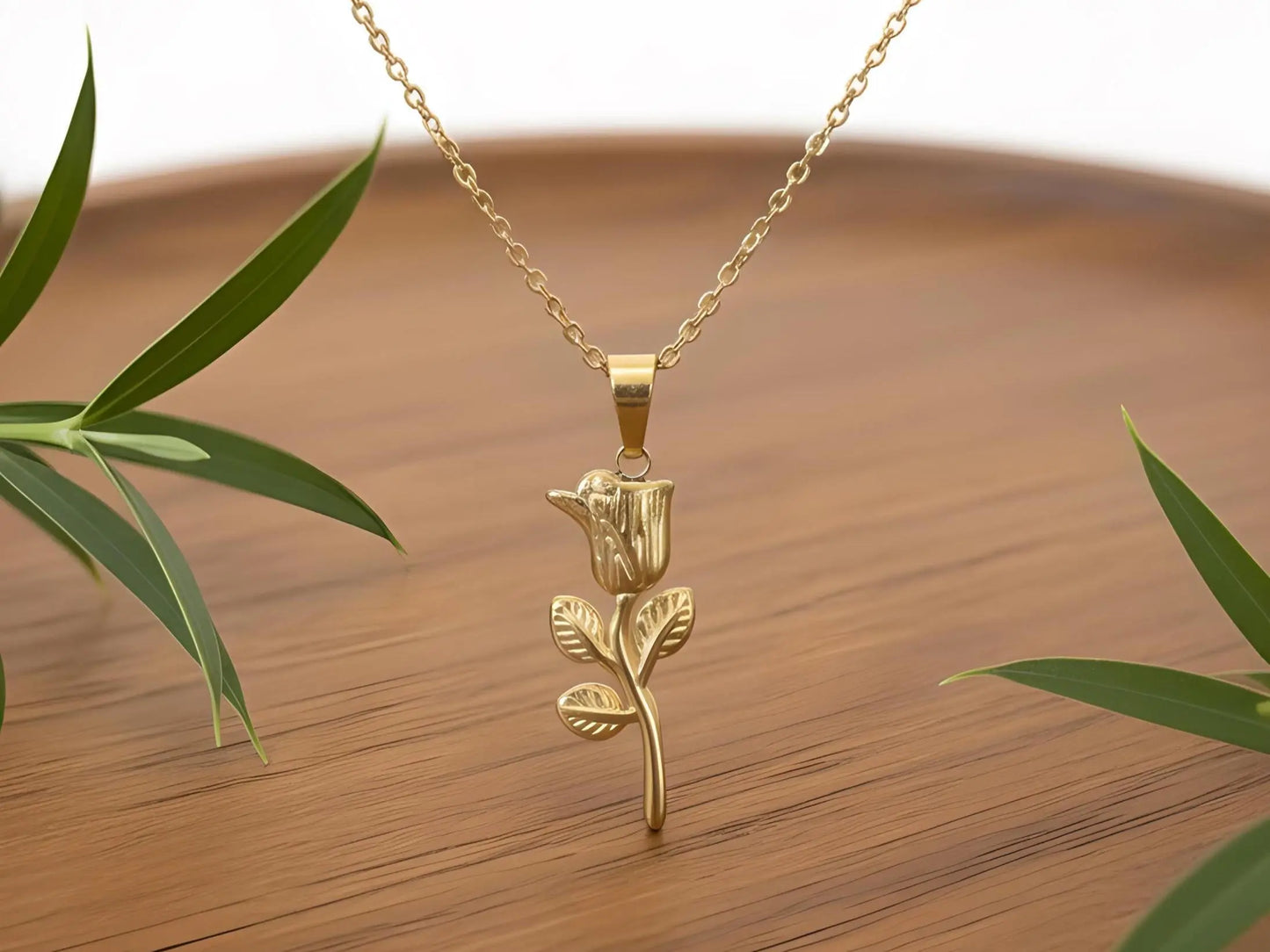 Rose Necklace, 18K Gold Plated - AurviJewelry