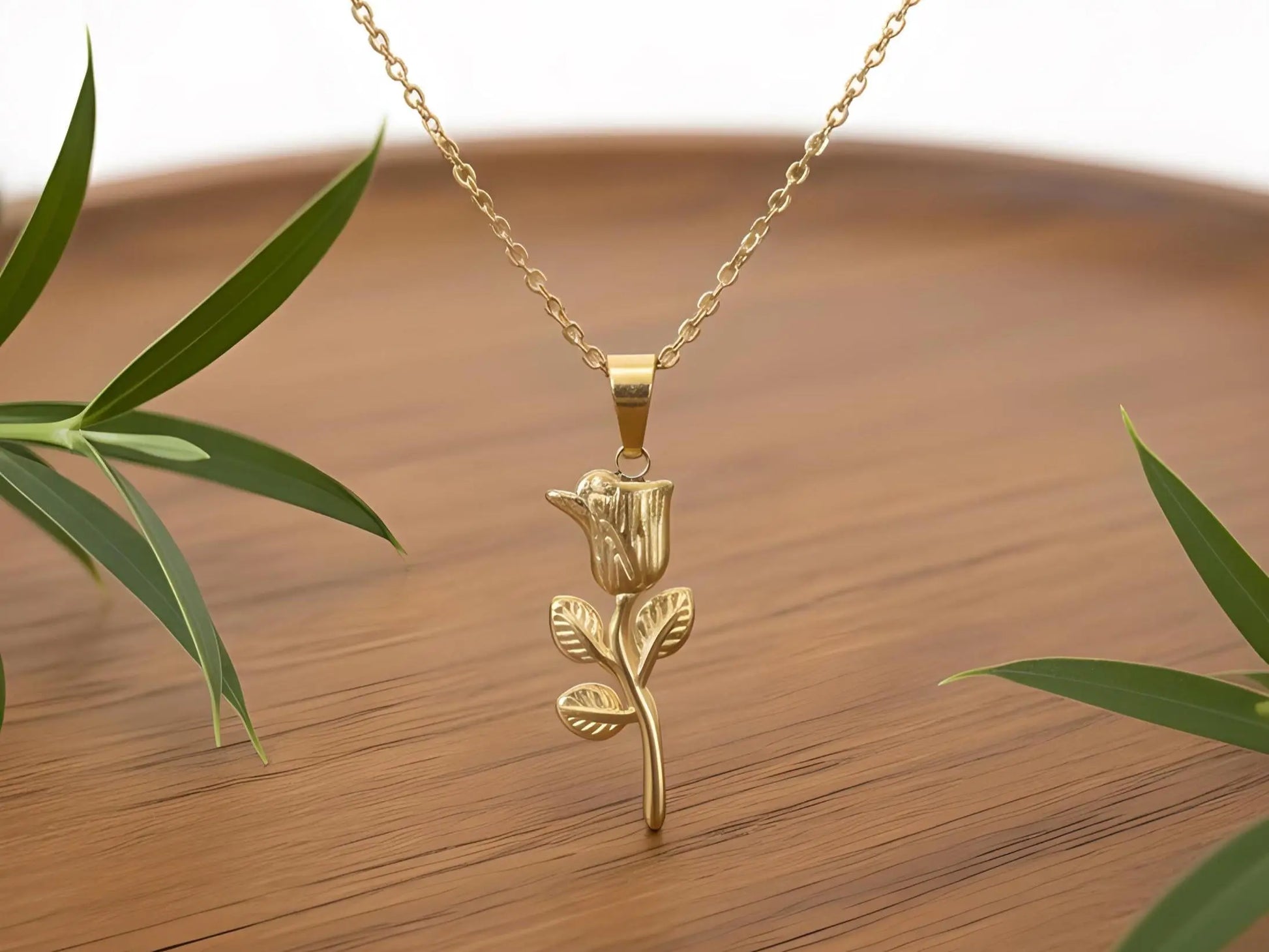 Rose Necklace, 18K Gold Plated - AurviJewelry